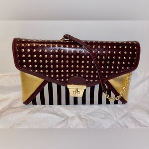 Women’s HENRI BENDEL brown and‎ gold shoulder bag/clutch with gold hardware